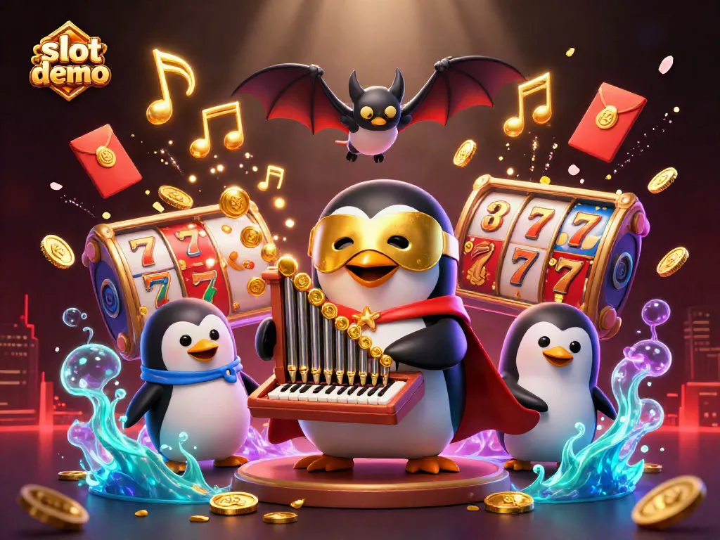 Engage with a thrilling slot demo featuring a whimsical penguin in a dynamic casino setting.