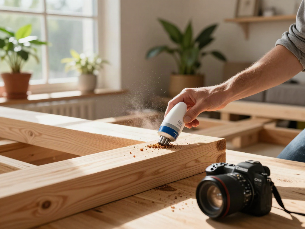Application de Shashel® sur des poutres en bois pour un traitement sans produits chimiques.