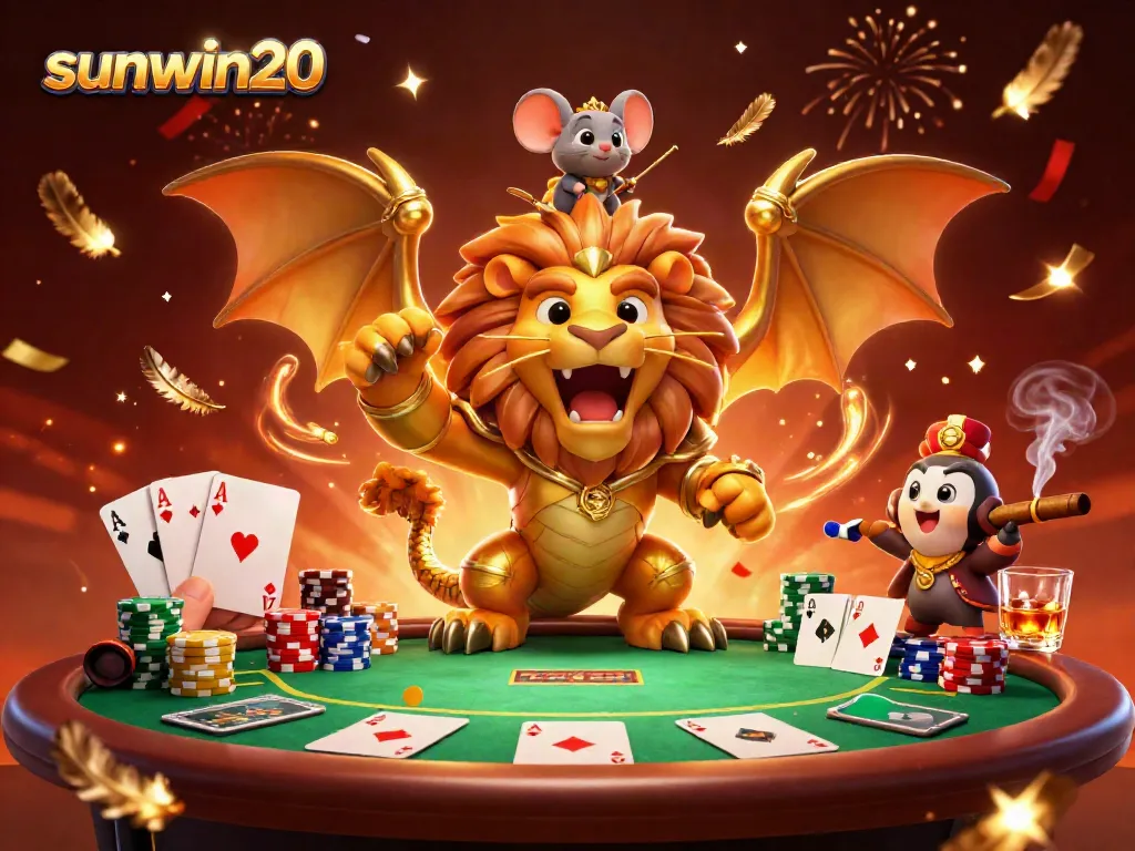 Experience thrilling poker action with sunwin20, featuring a majestic chimera and dynamic game elements.