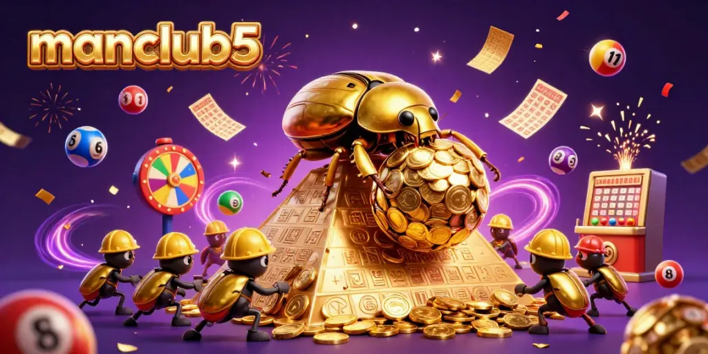 Experience thrilling casino action with manclub5 in a vibrant 3D illustration showcasing luck and excitement.