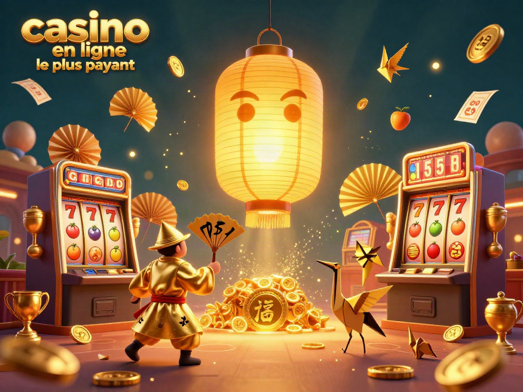 Illustration captivante de "casino en ligne le plus payant", avec des symboles de jackpot et des guerriers en éventail animés.