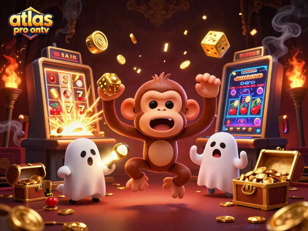 atlas pro ontv présente une scène de casino animée avec des monnaies et jeux dynamiques en arrière-plan.