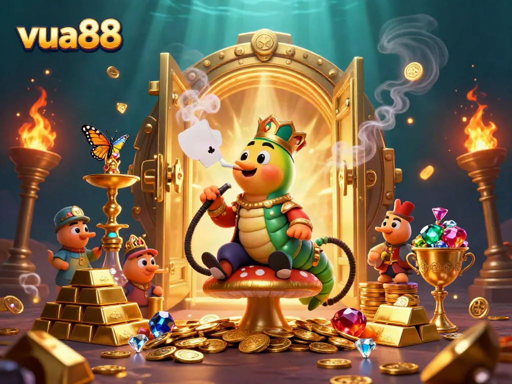 Experience the excitement of vua88 with this vibrant 3D illustration showcasing gaming and jackpots in a lively casino setting.