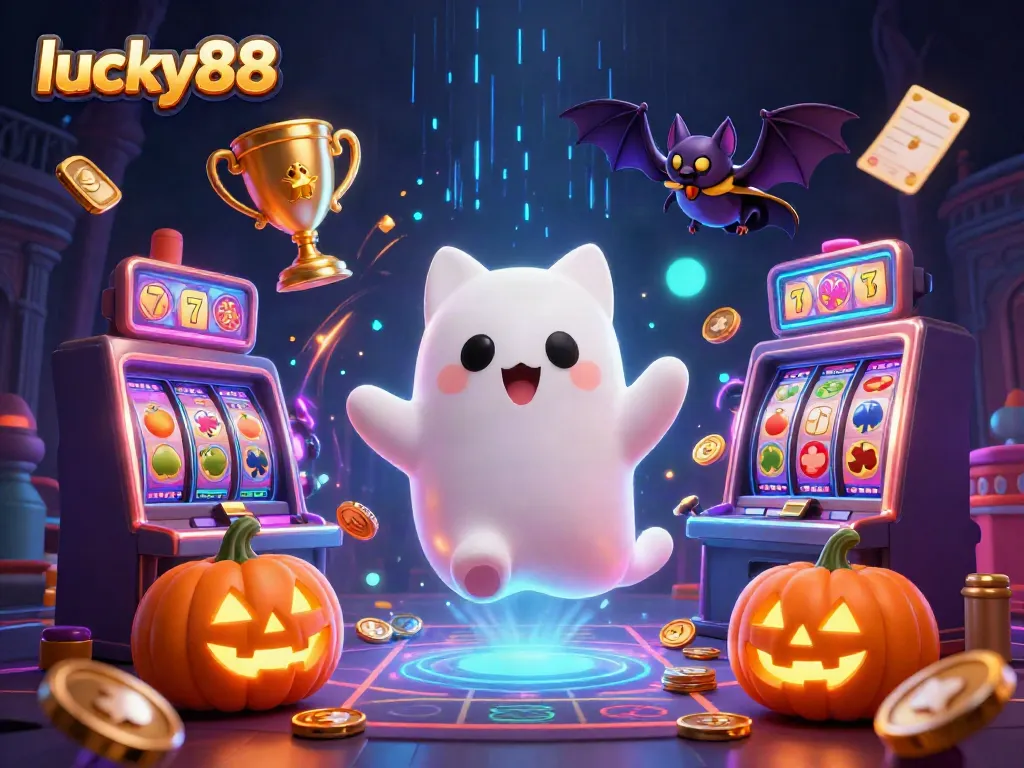 Experience the thrilling world of lucky88 as a ghost cat and bat navigate a haunted casino.