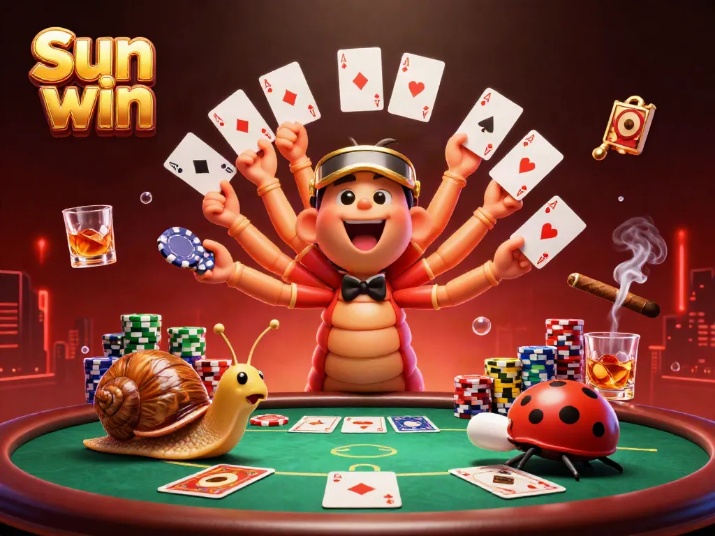 Engage in thrilling games at Sun win with a whimsical millipede dealer showcasing extraordinary cards.