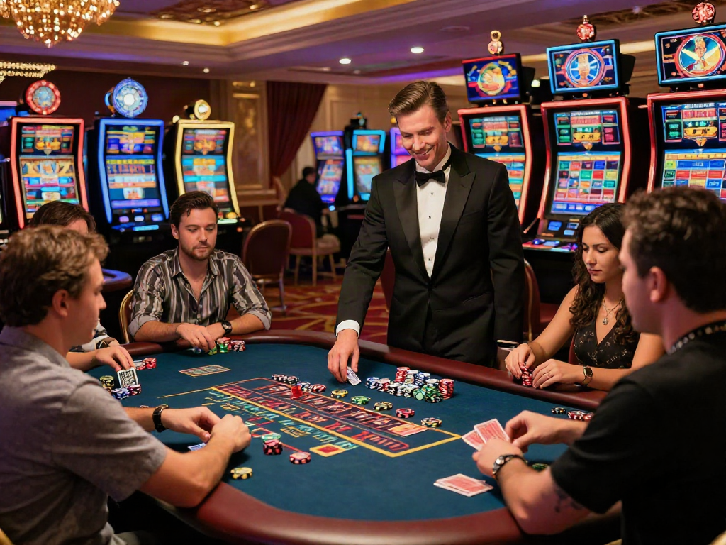 Casino en ligne retrait instantané avec joueurs à une table de roulette dans un environnement luxueux et animé.