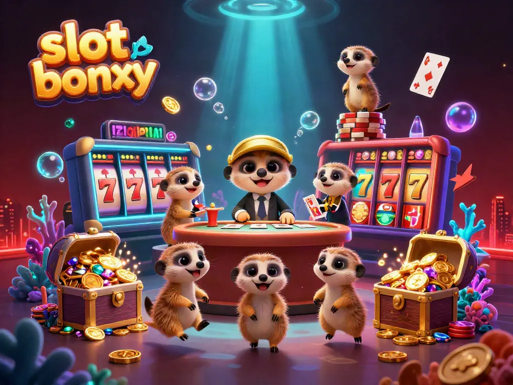 Experience the excitement of slot bonuses in a vibrant meerkat casino scene with dramatic 3D elements.