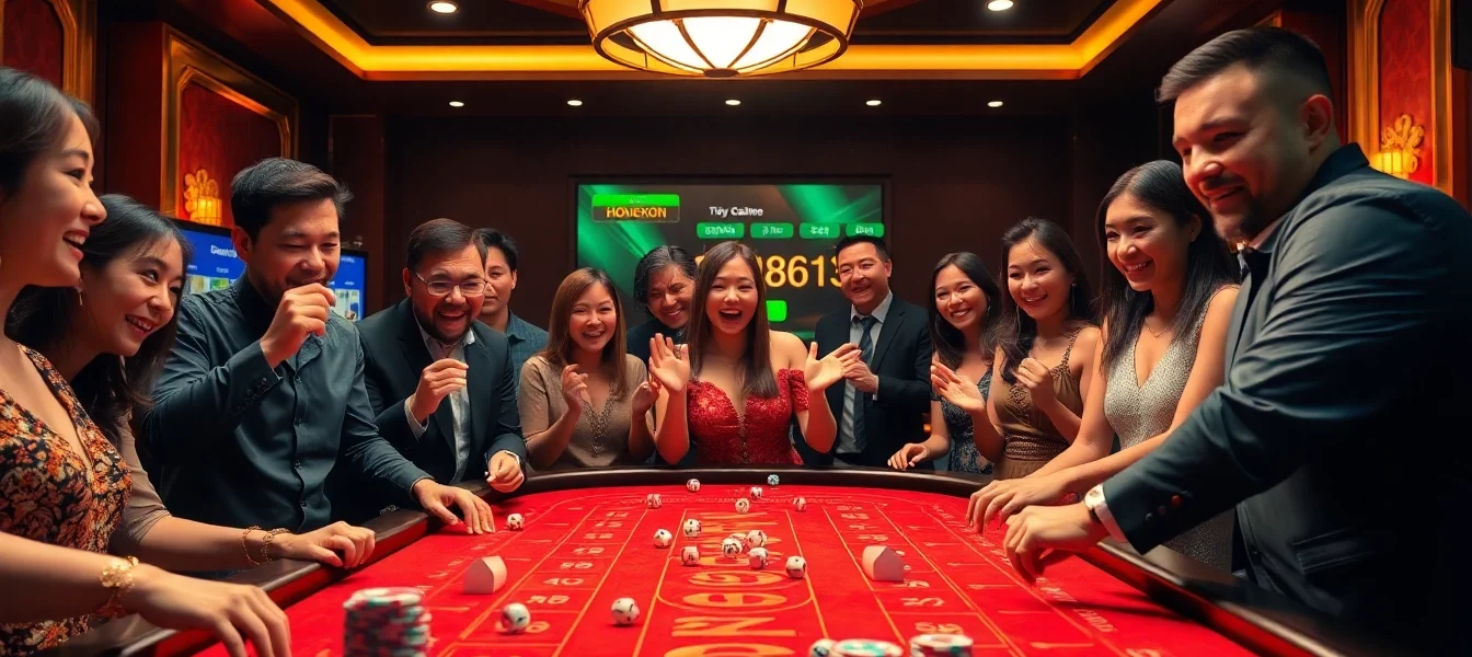 Players enjoying a thrilling game of tài xỉu md5 at a luxurious casino table.