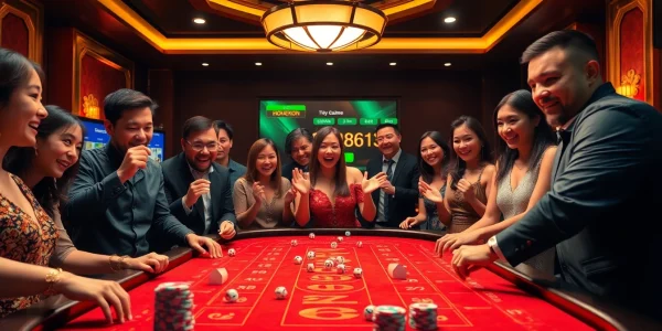 Players enjoying a thrilling game of tài xỉu md5 at a luxurious casino table.