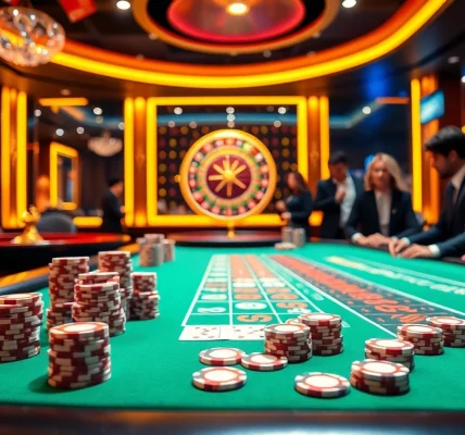 Experience thrilling gameplay at 99OK's casino tables with vibrant chips and dynamic action.