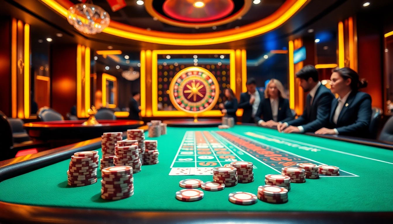 Experience thrilling gameplay at 99OK's casino tables with vibrant chips and dynamic action.