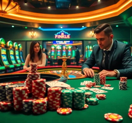 F8bet casino players enjoying a thrilling game at a luxurious table with chips and cards.