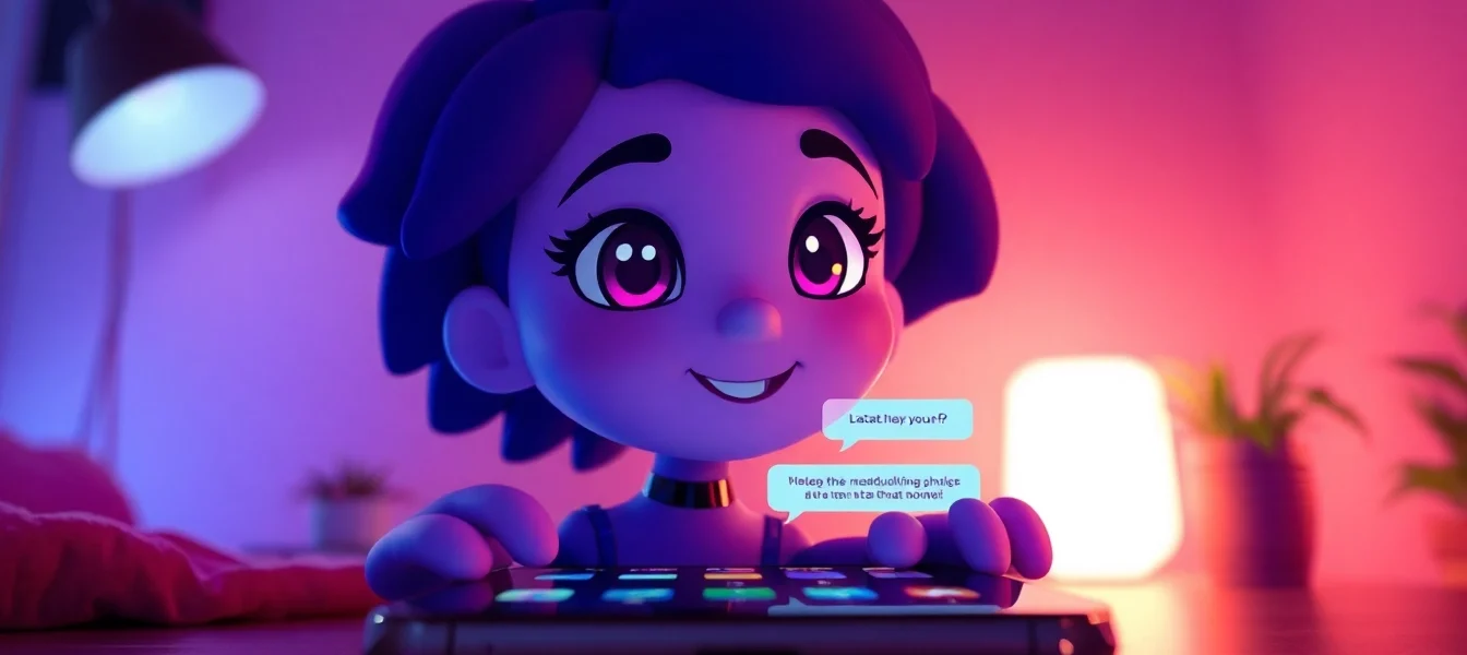 Engaging ai chat porn interaction with animated AI character and digital chat interface.