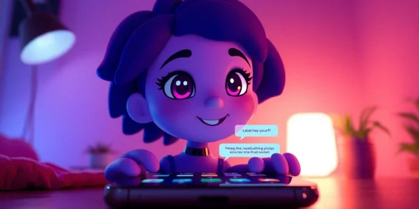Engaging ai chat porn interaction with animated AI character and digital chat interface.