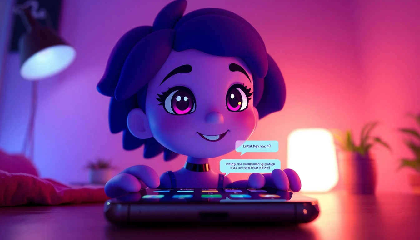 Engaging ai chat porn interaction with animated AI character and digital chat interface.