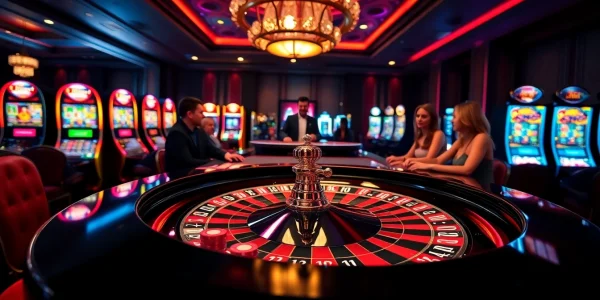 Players enjoying an exciting game at https://topclub.site/ casino, featuring roulette and vibrant chips.