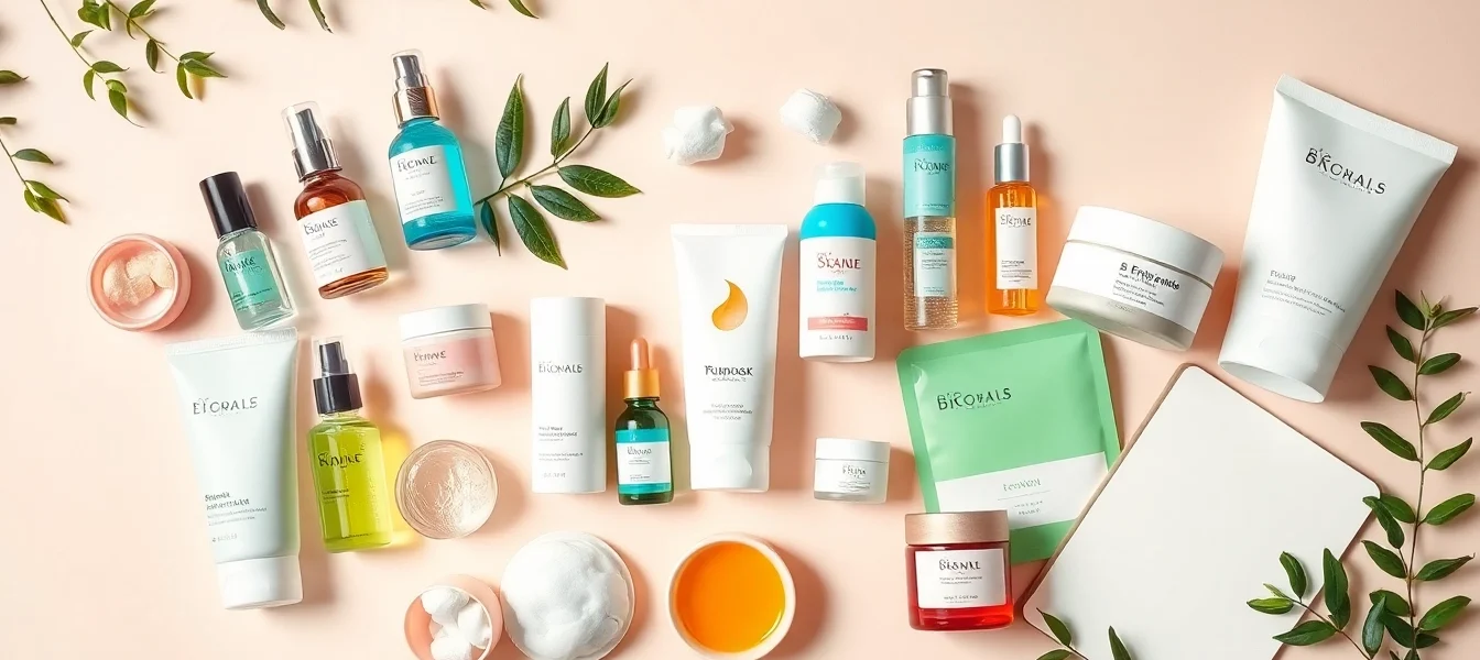 Koreanska hudvårdsprodukter vackert arrangerade för onlinehandel - Koreansk hudvård online.