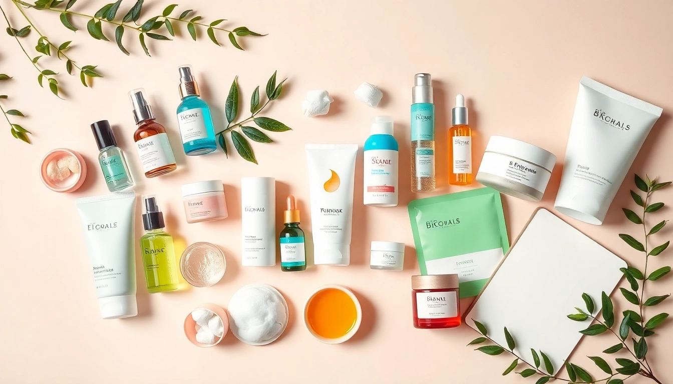 Koreanska hudvårdsprodukter vackert arrangerade för onlinehandel - Koreansk hudvård online.