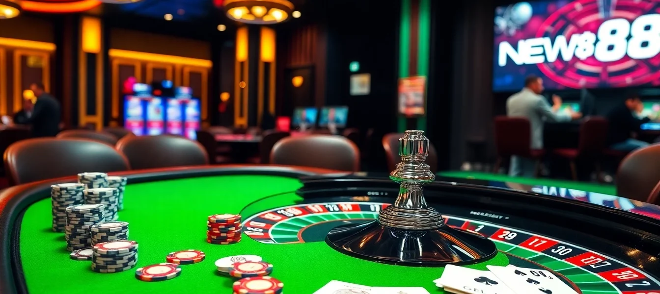 Experience thrilling gaming action at NEW88 casino with vibrant tables and engaging players.