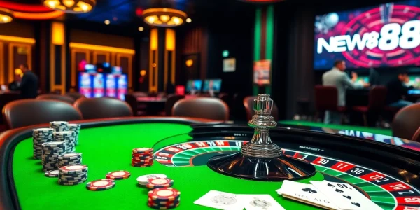 Experience thrilling gaming action at NEW88 casino with vibrant tables and engaging players.