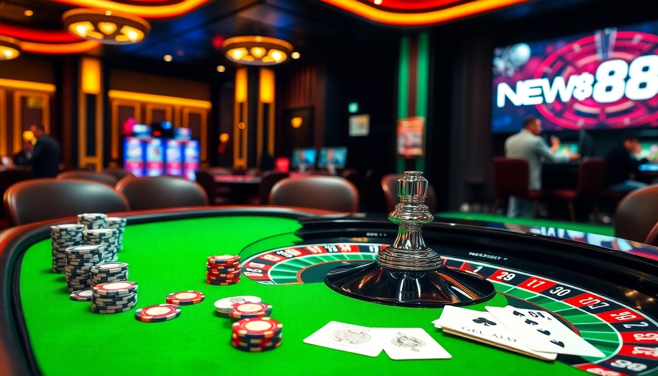 Experience thrilling gaming action at NEW88 casino with vibrant tables and engaging players.