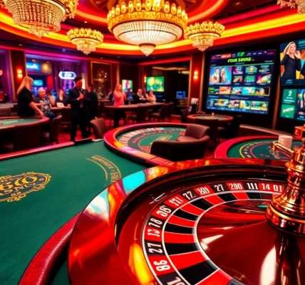 Experience thrilling gambling action with F168's vibrant casino atmosphere featuring poker tables and roulette wheels.