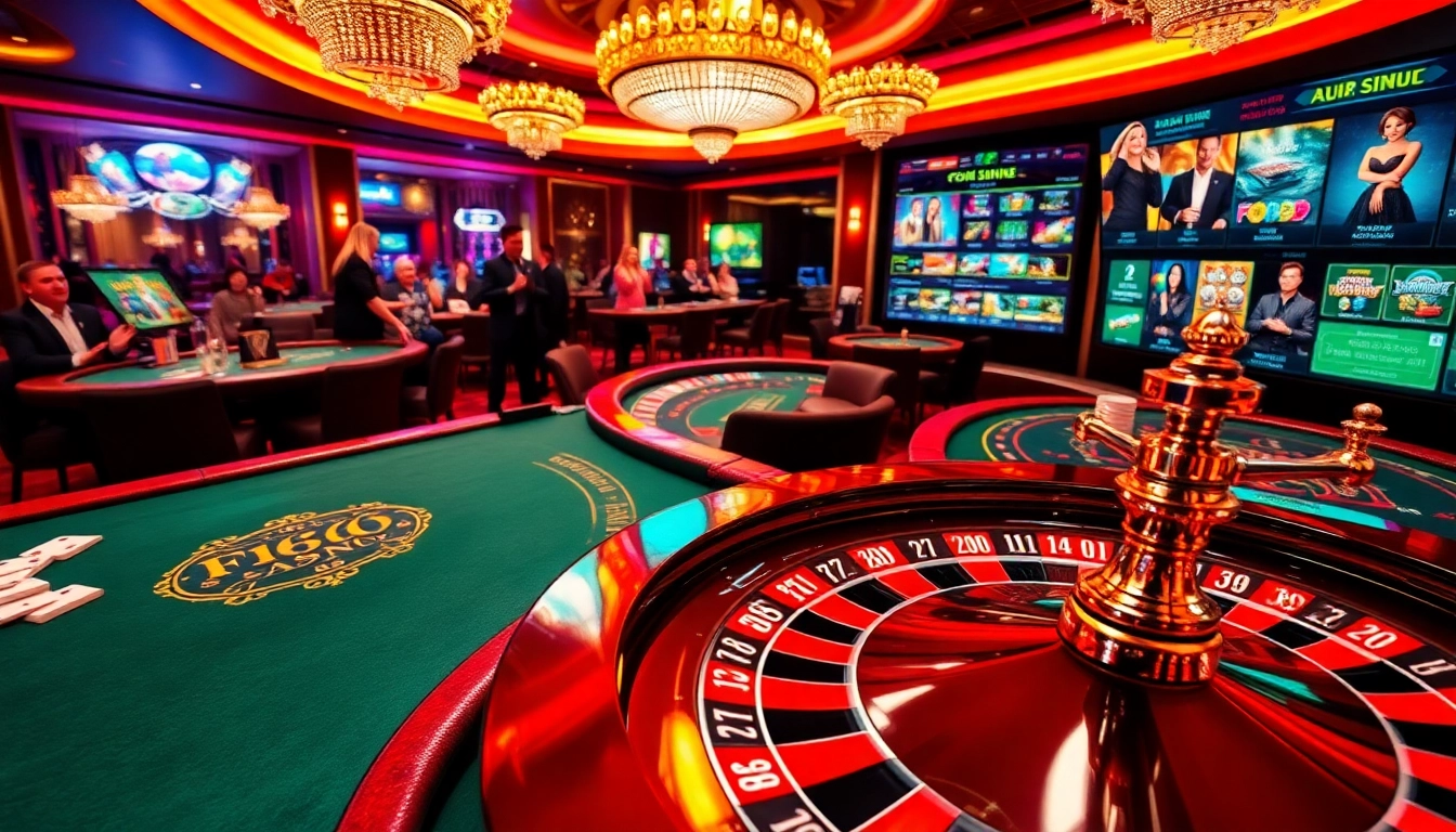 Experience thrilling gambling action with F168's vibrant casino atmosphere featuring poker tables and roulette wheels.