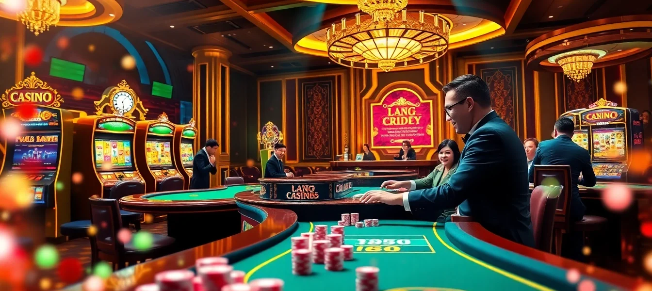 Exciting scene at Nhà cái Bj66 with players enjoying casino games and engaging with live dealers.