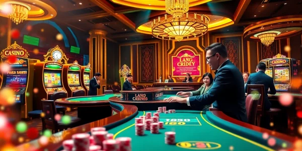 Exciting scene at Nhà cái Bj66 with players enjoying casino games and engaging with live dealers.