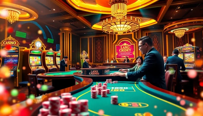 Exciting scene at Nhà cái Bj66 with players enjoying casino games and engaging with live dealers.