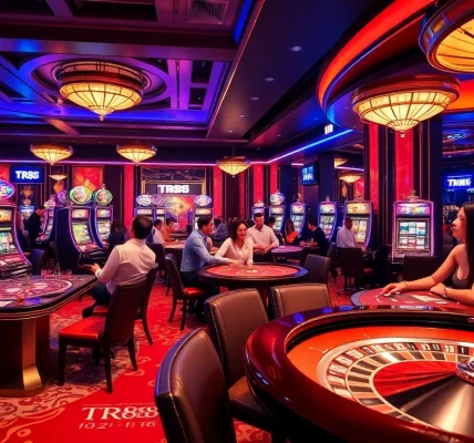Players enjoying high-stakes gaming at TR88 casino tables amidst luxury and excitement.
