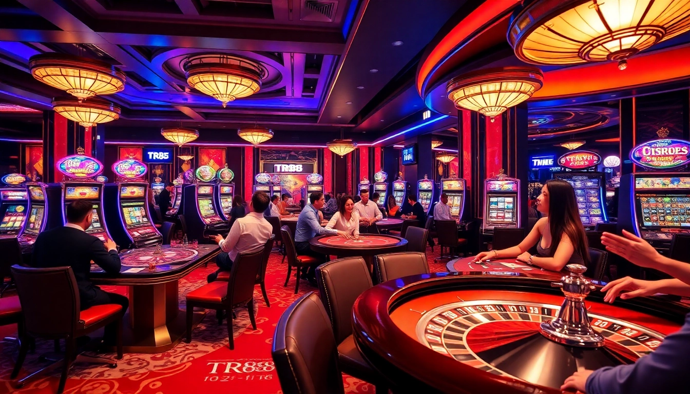 Players enjoying high-stakes gaming at TR88 casino tables amidst luxury and excitement.