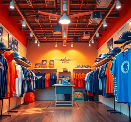 Shop unique aviation-inspired clothing at FLY88's vibrant store, featuring a welcoming atmosphere and stylish apparel.