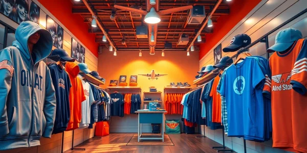 Shop unique aviation-inspired clothing at FLY88's vibrant store, featuring a welcoming atmosphere and stylish apparel.