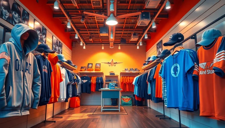 Shop unique aviation-inspired clothing at FLY88's vibrant store, featuring a welcoming atmosphere and stylish apparel.