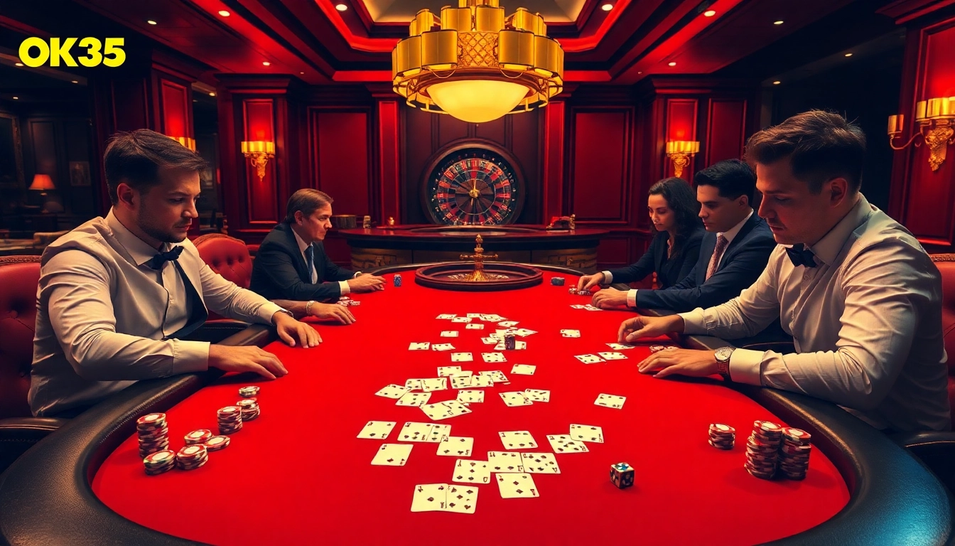 Engaging poker gameplay scene at OK365 casino, showcasing excitement and strategy.