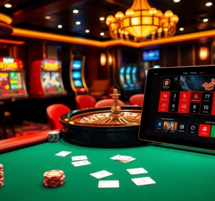 The thrilling atmosphere of nhà cái 789BET, showcasing a roulette table and poker game with vibrant gaming elements.