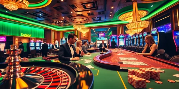 Experience the thrill of betting at https://do666.at with vibrant casino scenes of poker tables, roulette wheels, and excitement.