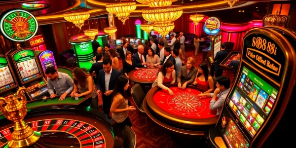 Players engaging in thrilling games at the 88i casino with lively excitement and luxury.