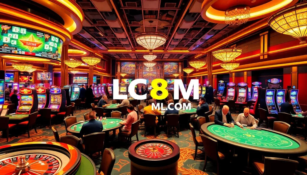 Experience high-stakes gaming and excitement at LC88M COM, featuring vibrant casino scenes and thrilling action.
