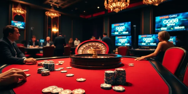 Excited players engaging in poker at gg88 guru's luxurious gaming table.