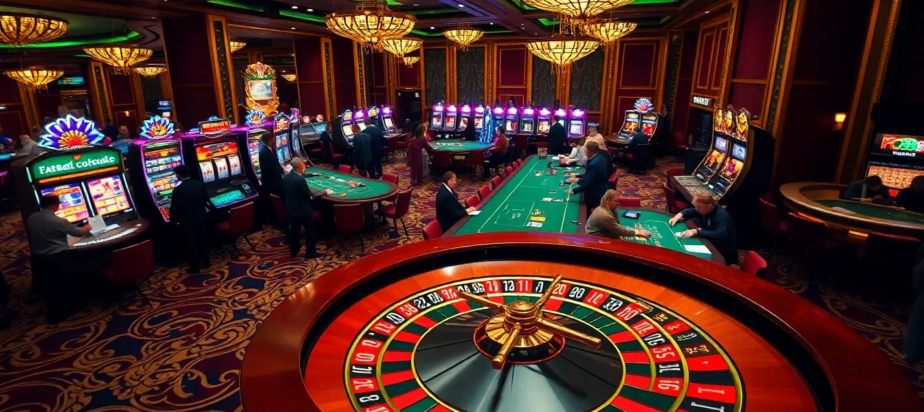 Players enjoying the vibrant casino scene at FC88 with excitement and luxury.