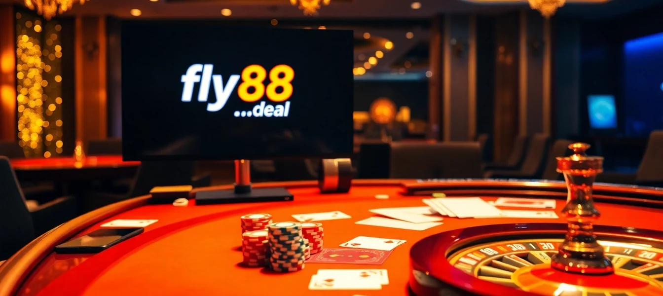 Engage in thrilling casino action at fly88.deal with poker chips and roulette wheel
