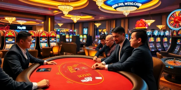 Experience the thrill of gambling at Hay88 with vibrant casino tables and engaging players.
