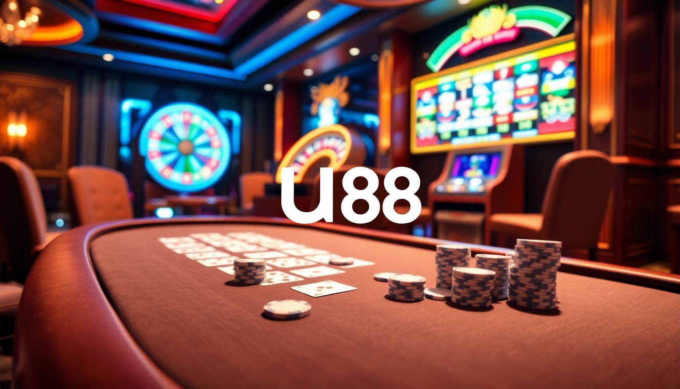 Players enjoying a thrilling game at UU88 casino with poker chips and cards on the table.