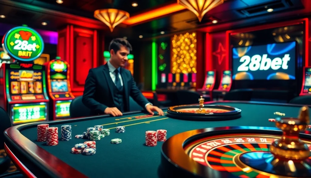 Experience excitement at 28bet casino, showcasing vibrant gaming tables and thrilling action.