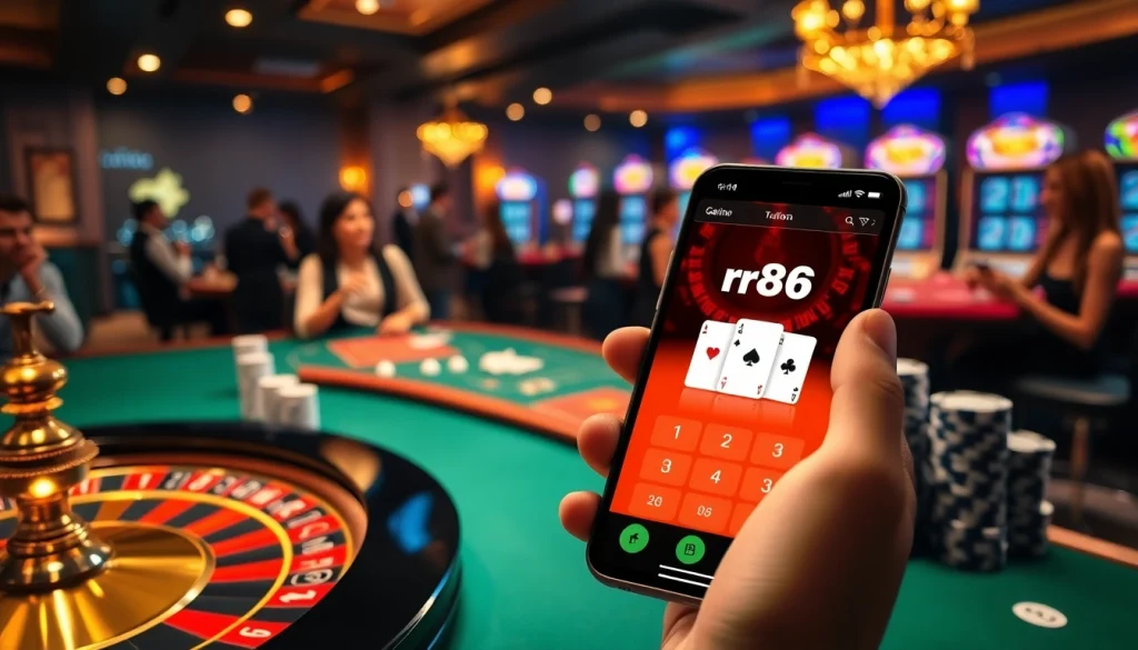 Experience the thrilling rr88 đăng nhập action at a vibrant casino with roulette and poker elements.