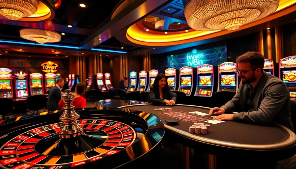 Players enjoying a thrilling roulette game at five88 vin casino, showcasing high-stakes excitement.