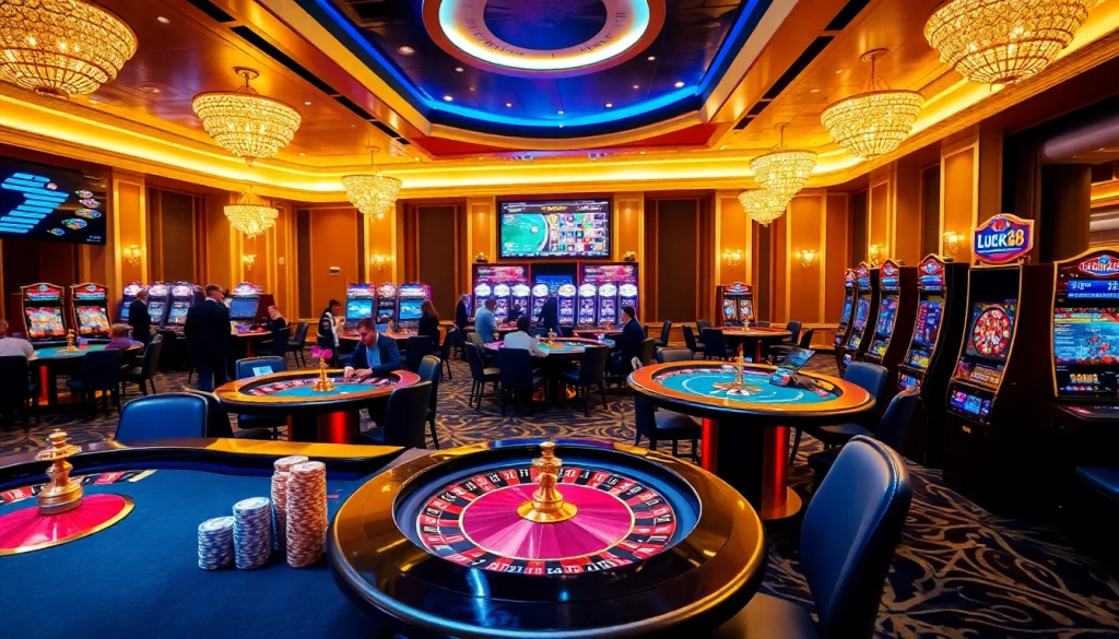 Experience the thrill of LUCK8 COM with engaging poker and slot game action in a luxurious casino.