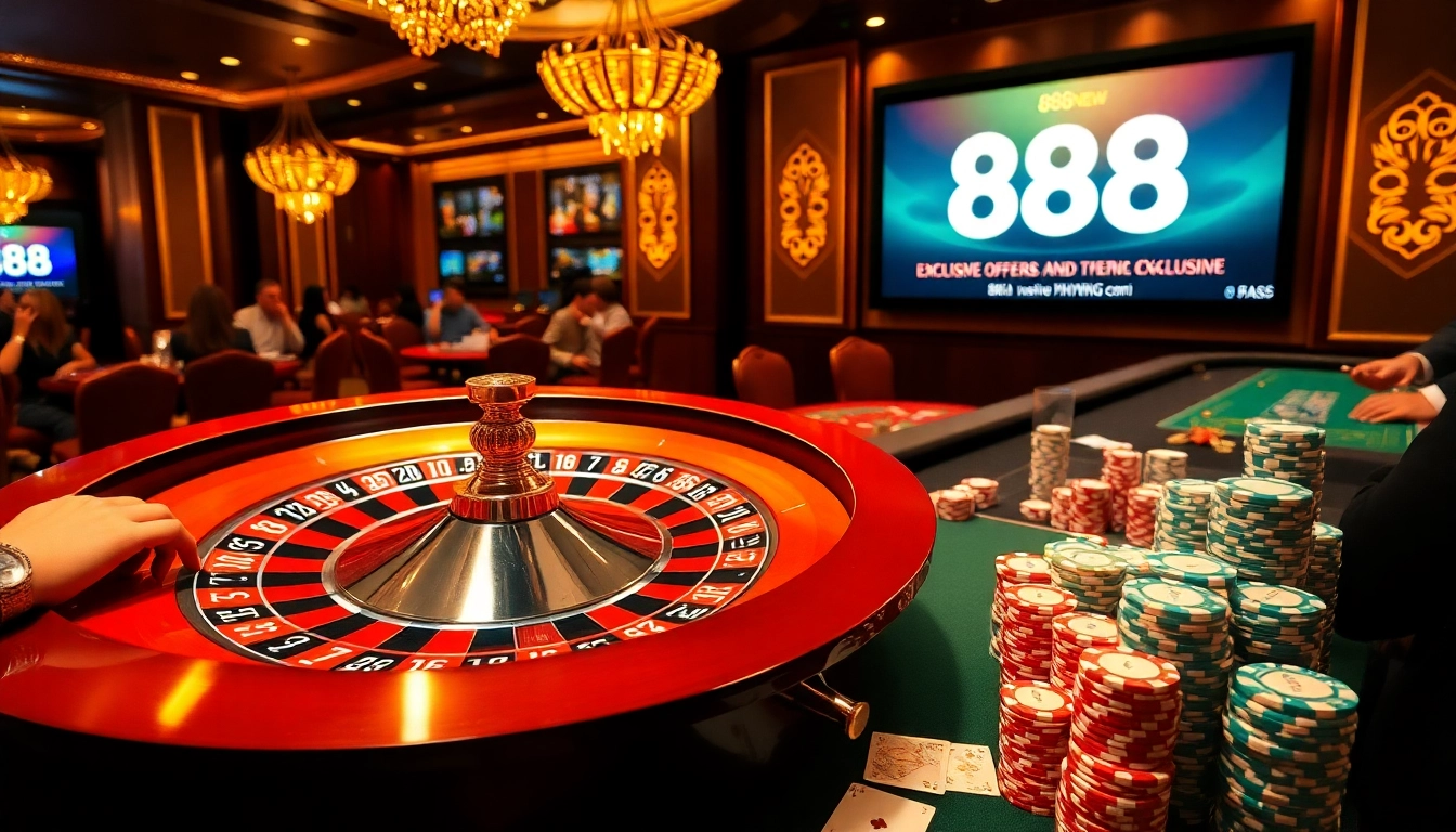 Experience 888new Khuyến mãi at a vibrant casino with roulette and poker chips.